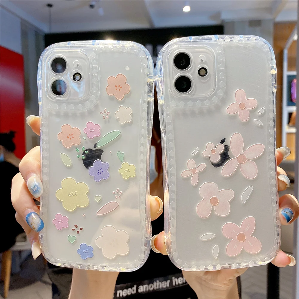 

Fashion Flower Protective Case Is Suitable for iPhone 11 12 Pro Max X XS XR 7 8 Plus Small Waist Phone Shockproof Cover Shell