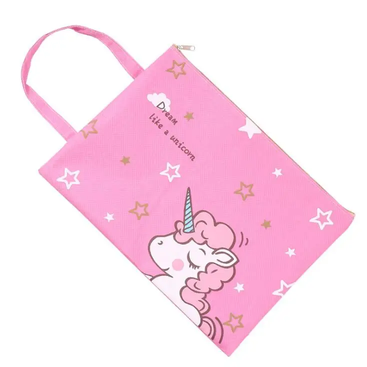 

2020 New Kawaii Unicorn Waterproof Canvas A4 File Folder Bag Document Paper Organizer Storage Handbag School Office Stationery