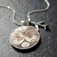 alloy earth choker glass necklace world travel pendant jewelry aircraft map handmade necklace creative travel gift
