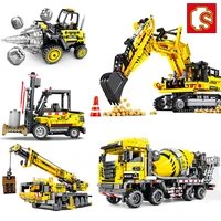 sembo high tech engineering lifting city crane truck excavator building blocks model construction toys for children gift