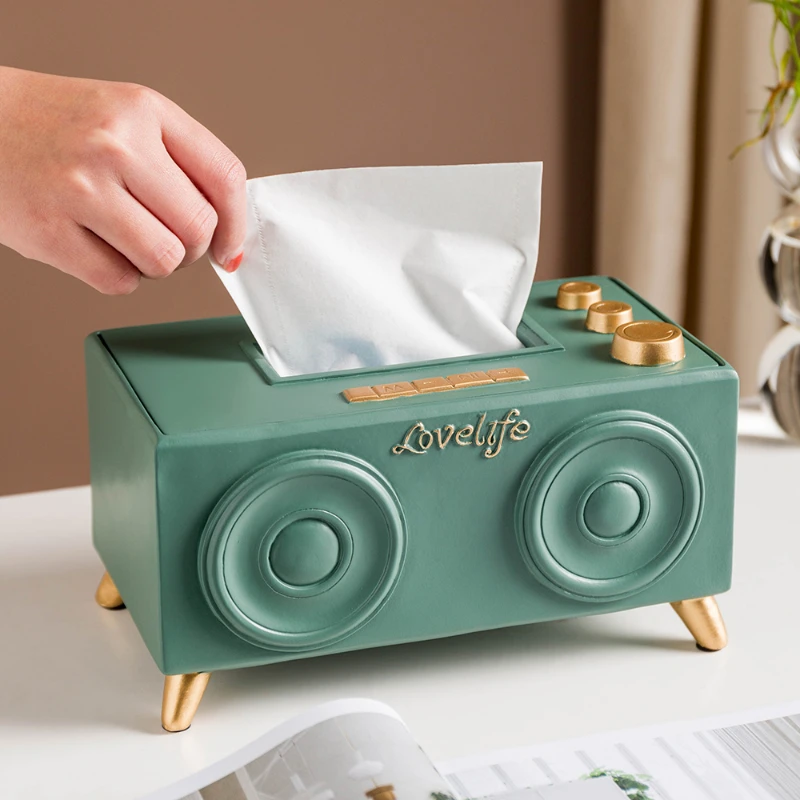 

Resin Retro Radio Tissue Boxes Table Napkin Paper Holder Storage Box Desk Organizer Home Living Room Decoration Desk Accessories
