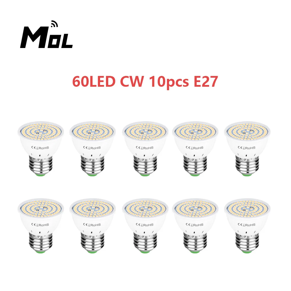 MOL E27  220V 10pcs LED Lamp Cup Spotlight 60LED  Light Chandelier Replace Halogen Bulb