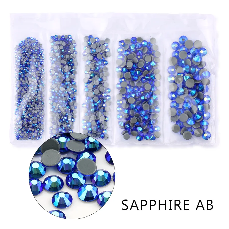 sapphire AB AAA SS6-SS30 смешанный размер 1200 шт./лот исправление хрусталя и искусственного алмаза стекло высокого качества кристаллы и камни для одежды DIY Стразы - Цвет: sapphire AB