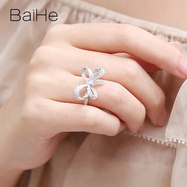 BAIHE, 14 к, белое золото, около 0.51ct H/SI, круглая огранка, натуральные бриллианты, ювелирное изделие, обручальное кольцо, модное, хорошее ювелирное изделие, подарочное кольцо