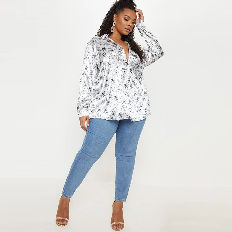 Kissmilk Spring New Fashion And Sexy Turn-down Collar Patterned Show Thin Rural Wind Large Size Soft Long Sleeve Shirt Women