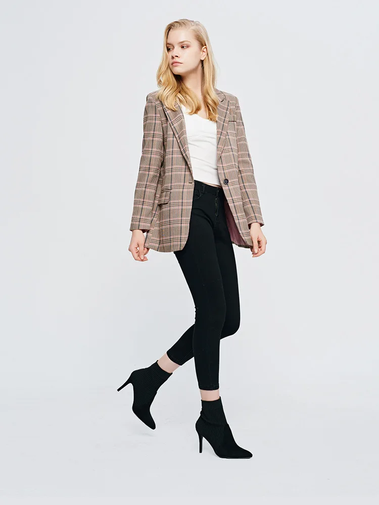Autumn Winter New Women's Jacket Plaid Casual Lattice Long-Sleeved Straight Blazer Fashion Small Suit Female ZZZ154