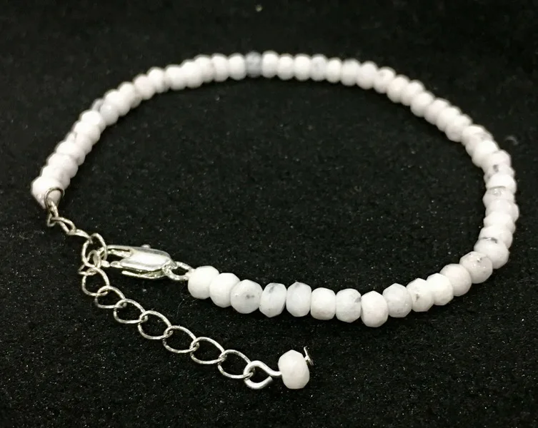 

2pc faceted 2x4MM White Turquoi Roundel gemstone bracelet 7.5" 925 silver Clasp