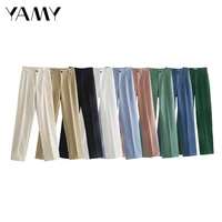 new zora woman 2021 traf trousers pants 9 colors office lady suit pants high waisted casual pantalones de mujer korean capris