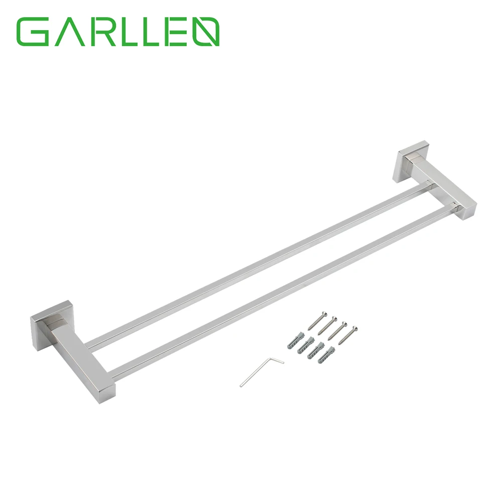 Price GARLLEN 304 acciaio inossidabile doppio 2 Bar portasciugamani quadrato portasciugamani porta asciugamani con Set di accessori di installazione