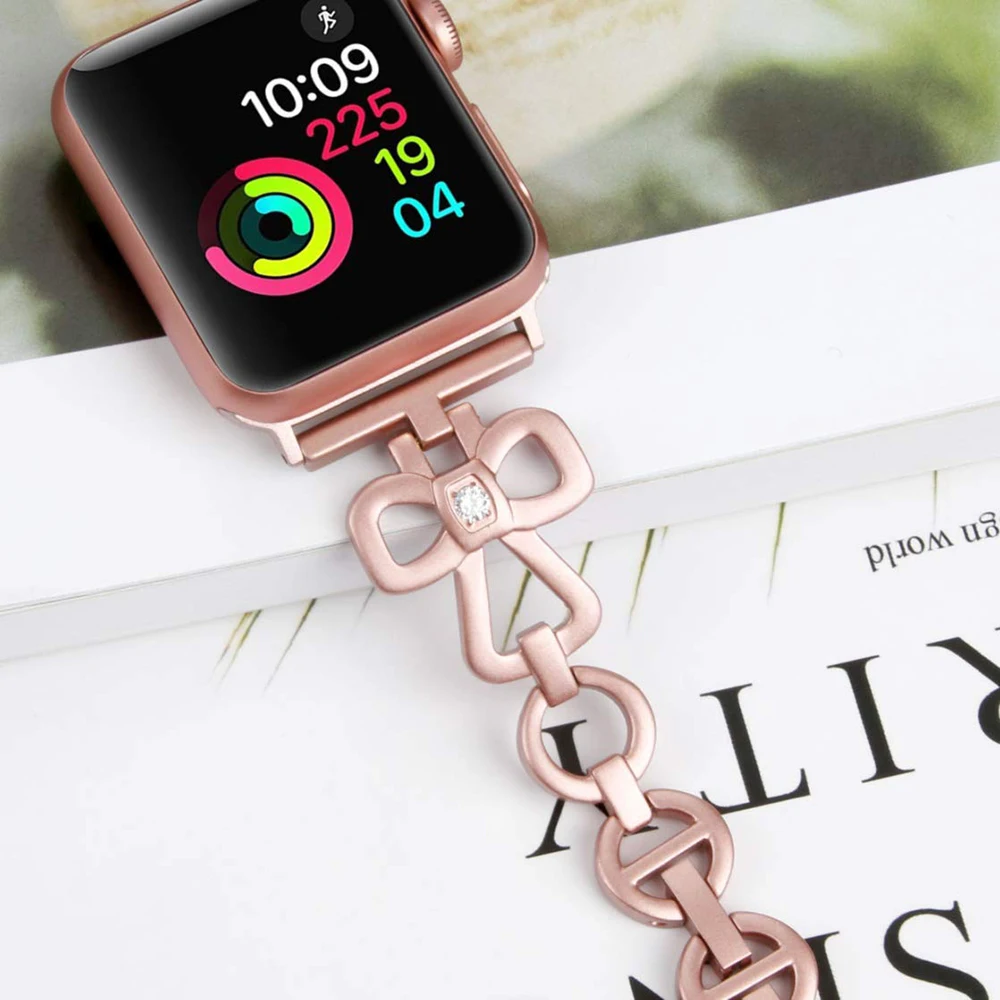 Роскошный металлический ремешок из нержавеющей стали для Apple Watch 4, 5, ремешок 42 мм, 44 мм, iwatch series 3, 2, 1, 40 мм, 38 мм, бриллиантовый ремешок в стиле бабочки