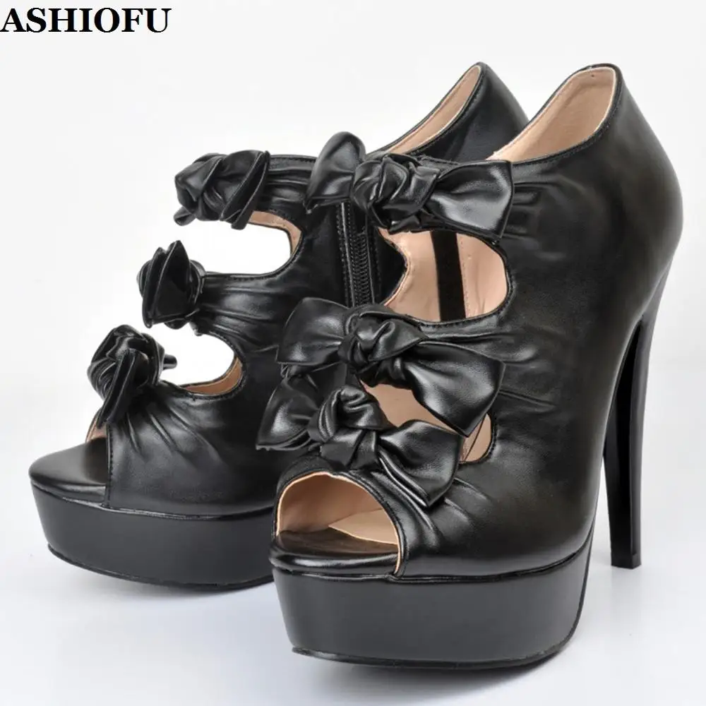 

ASHIOFU New Handmade Women's High Heel Sandals Butterfly-knots Peep-toe Platform Party Shoes Sexy Club Evening Fashion Sandals