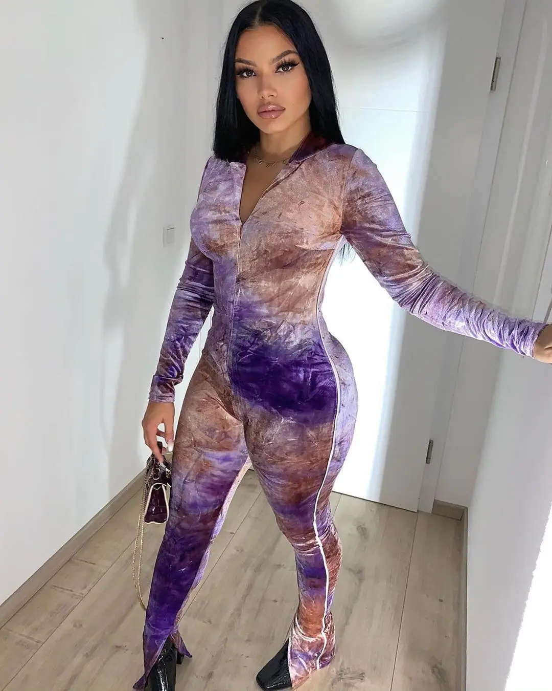 

Hot Fashion Women's Clothing Set Long Sleeve Slim Hooded Jumpsuit One-piece Suit for Vacation Travelling Party Dating