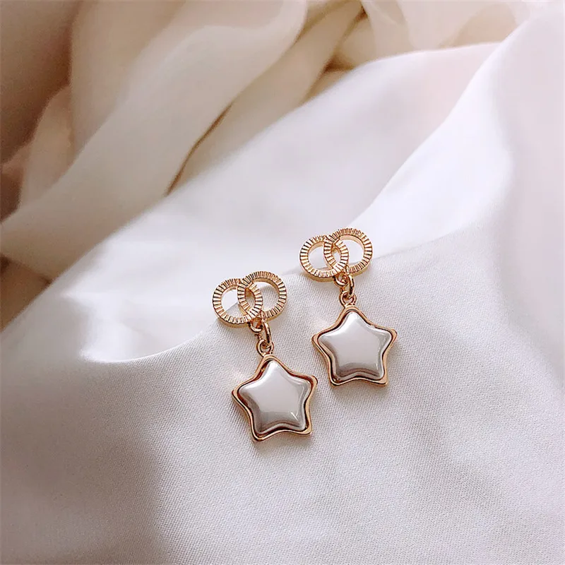Женские серьги подвески с пятиконечной звездой элегантные жемчугом в Корейском