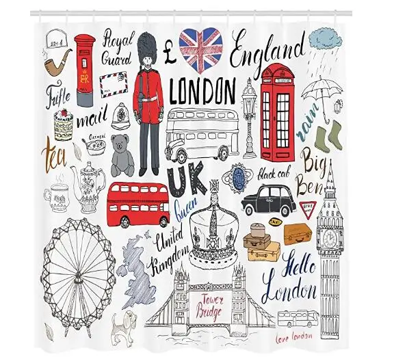 Лондонская телефонная будка занавески для душа с кабиной водонепроницаемый