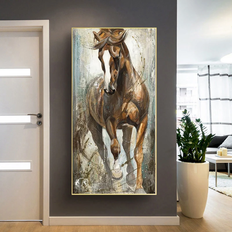 

Retro Horse Wall Art Canvas Painting Animal Oil Painting Vintage Brown Steed Print Picture Posters for Living Room Farm Unframed