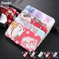 painted leather phone case for iphone 13 12 11 pro max se 2020 xr xs 6 7 8 plus flip cover cute pattern slim coque with lanyard
