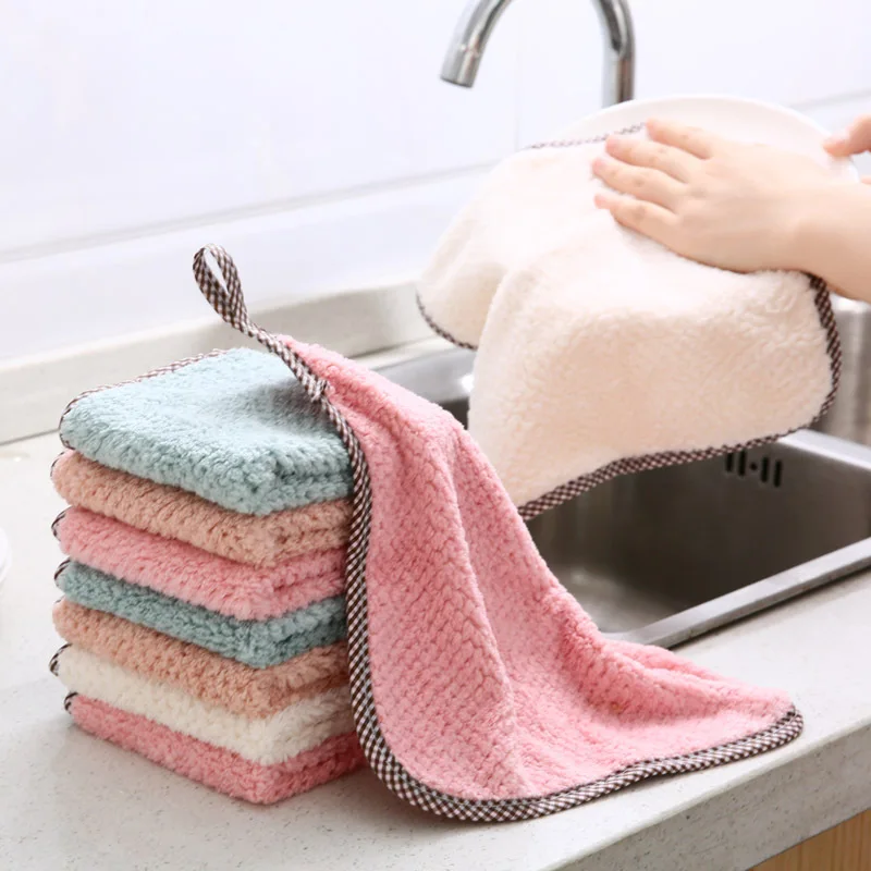 

5pcs Kitchen Cleaning Dish Cloth Microfiber Washing Drying Towel 27.5*25cm Super Absorbent Home Clean Cloth Scouring Pad Rags