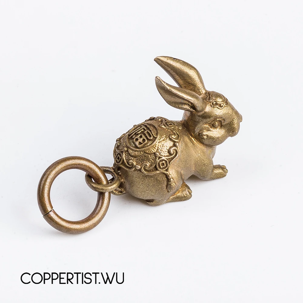 Coppertist. wu fortune bunny бронзовый брелок латунный брелок для ключей ручной работы Золотой Модный животный кролик кольцо для ключей с сумочкой кулон
