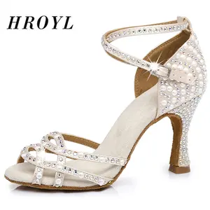 HROYLЖенская обувь для латинских танцев; Женские танцевальные сандалии для девочек; Танцевальные сандалии для сальсы и самбы; Стразы; Пикантные вечерние туфли на каблуке 567.58.591