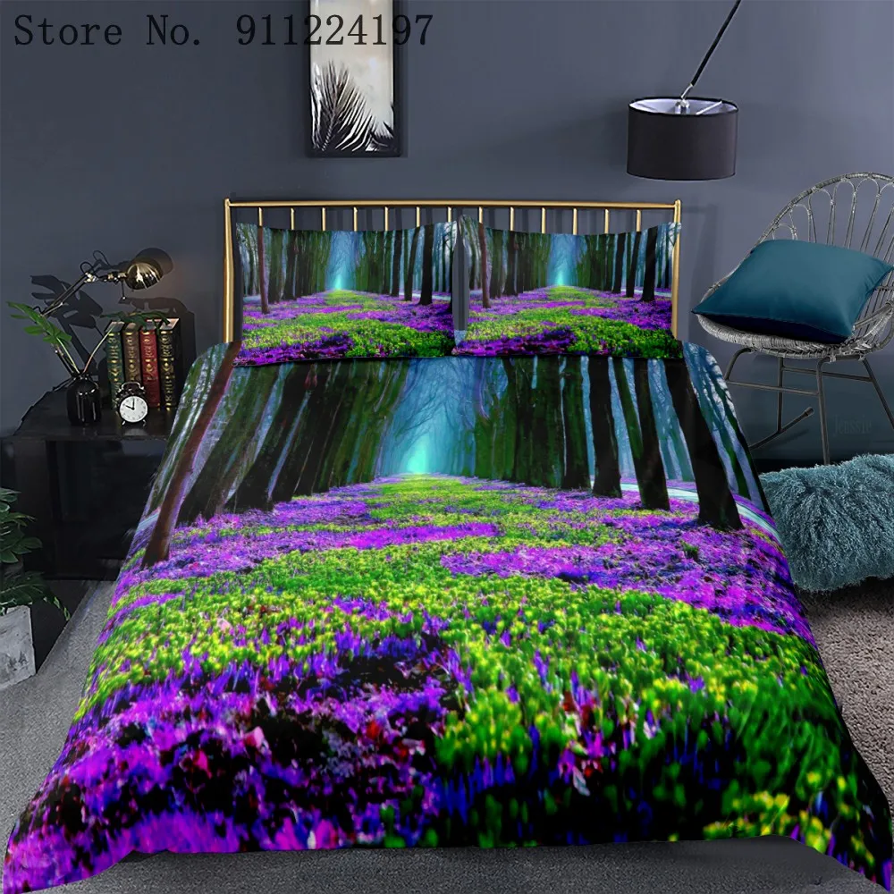 3D с лесным принтом пододеяльник из микрофибры Постельное белье один двойной Queen