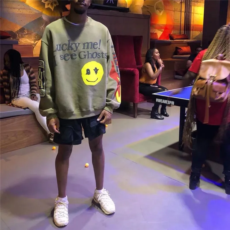 Kanye West/Детские толстовки с изображением призраков для мужчин и женщин; 1:1 повседневные высококачественные толстовки с нашивкой в виде призрака; уличная одежда в стиле хип-хоп; толстовки Kanye West