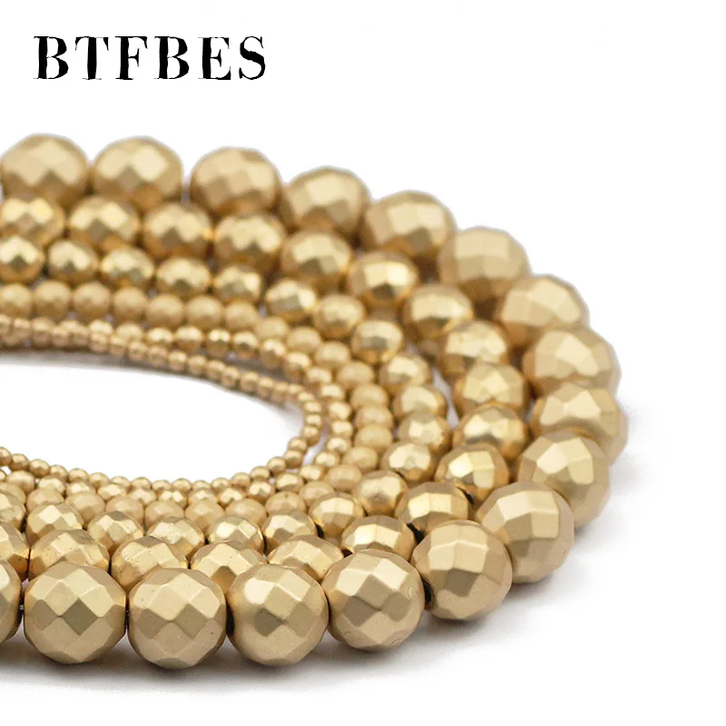 BTFBES граненый матовый 14 KC золотой круглый гематит натуральный камень 2 ~ 10 мм