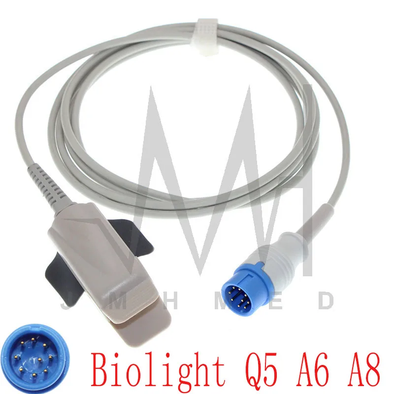 

Compatible with spo2 Sensor of Biolight Q5 A6 A8 Monitor Oximetry Cable Reusable Accessories Finger/Ear 9pin 3m