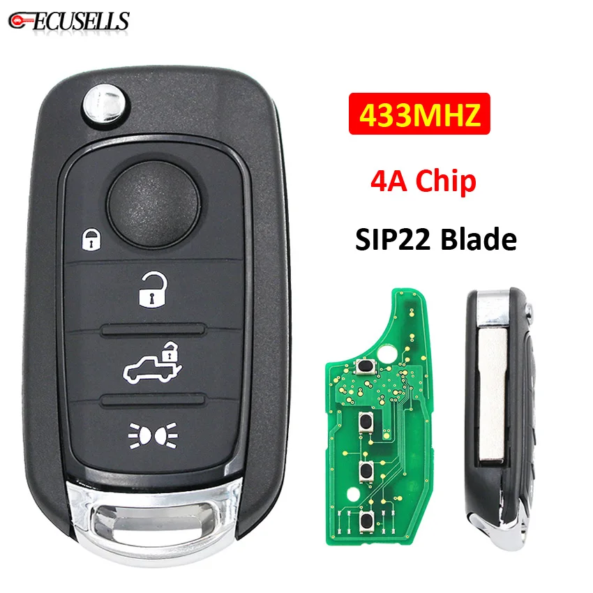 Складной раскладной 4-кнопочный умный Автомобильный ключ 433 МГц 4A чип SIP22