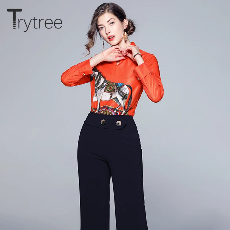 Женская Повседневная Блузка Trytree оранжевая универсальная блузка с отложным