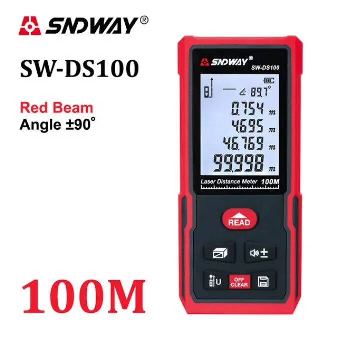 

Цифровой электронный лазерный дальномер SNDWAY SW-DS100 Home, дальность измерения 100 м, расстояние футов