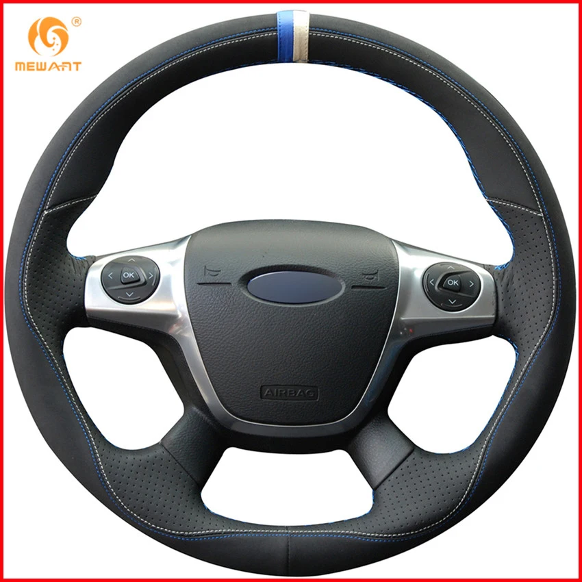 MEWANT черный кожаный замшевый чехол рулевого колеса автомобиля для Ford Focus 3 2012-2014 KUGA