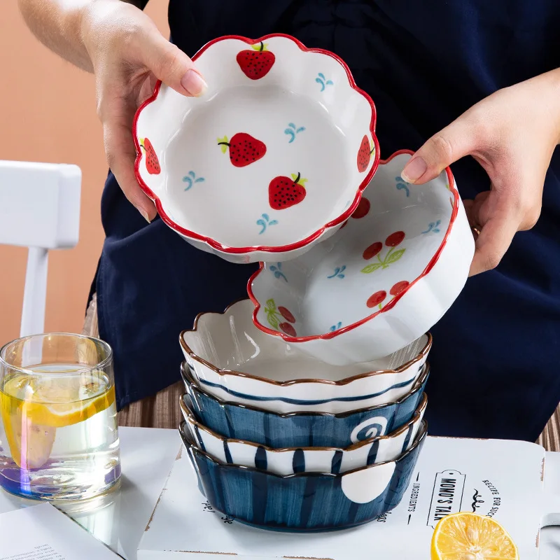 

Nordic ceramic lace corrugated bowl salad fruit bowl creative dessert bowl baking bowl household tableware soup bowl