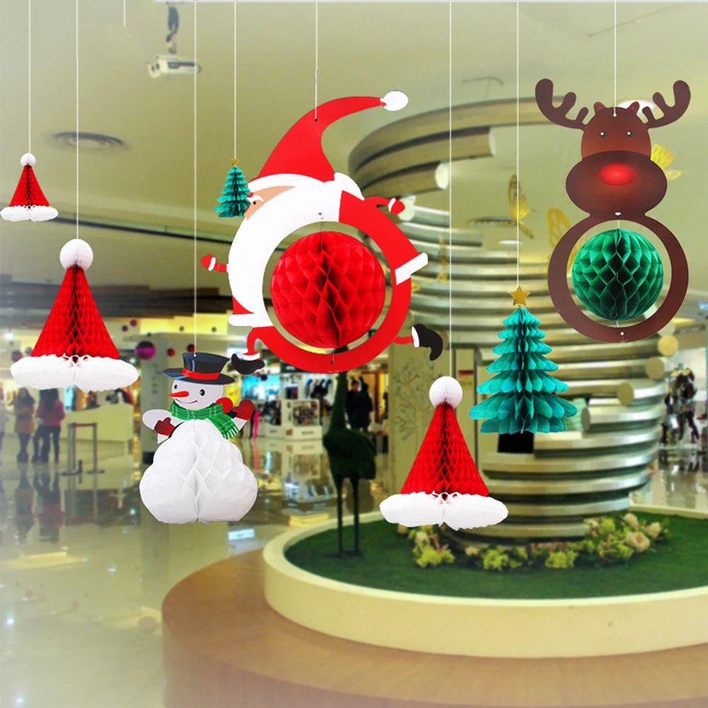 Рождественская елка украшение бумажный подвесной фонарь гирлянда сотовый шар