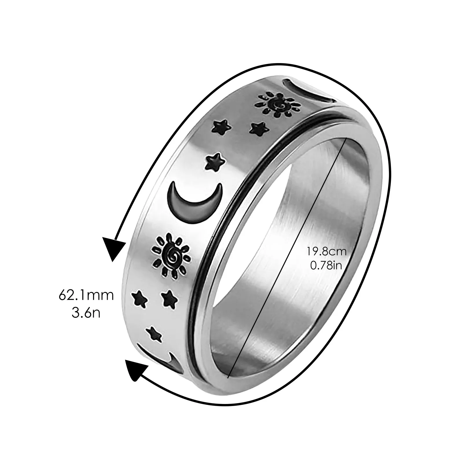 

Stainless Steel Moon Star Spinner Ring For Women Men Couples Ring Outer Band Spins Ring Wonderful Gift #541
