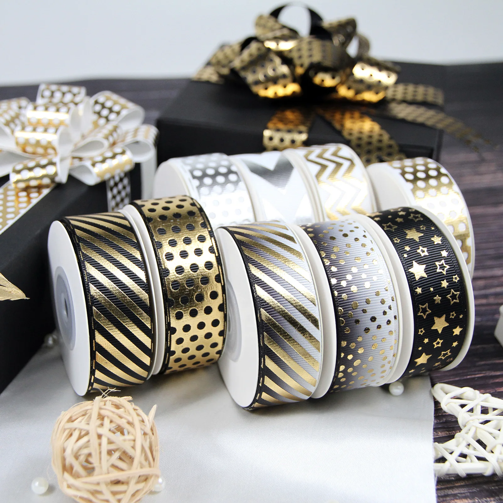 7/8&quot 22mm Gold Foil Gold/white Diamond Pink/aqua Grosgrain Ribbon Gift Packing Deco 10Yards/roll Webbing Diy Supplies | Дом и сад