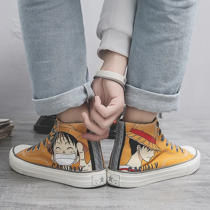 

One Piece Canvas Shoes black Hight cut flat Men Sneakers kawaii shoes anime cosplay shoes Fashion Print couple shoes wholesale
