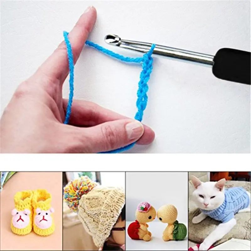 

8pcs/set TPR Handle Aluminum Crochet Hooks Knitting Needle Sweater Yarn Weave Craft E56C