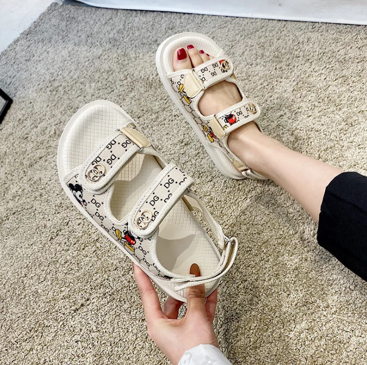 Летние спортивные женские сандалии на липучке римская обувь с мультяшным