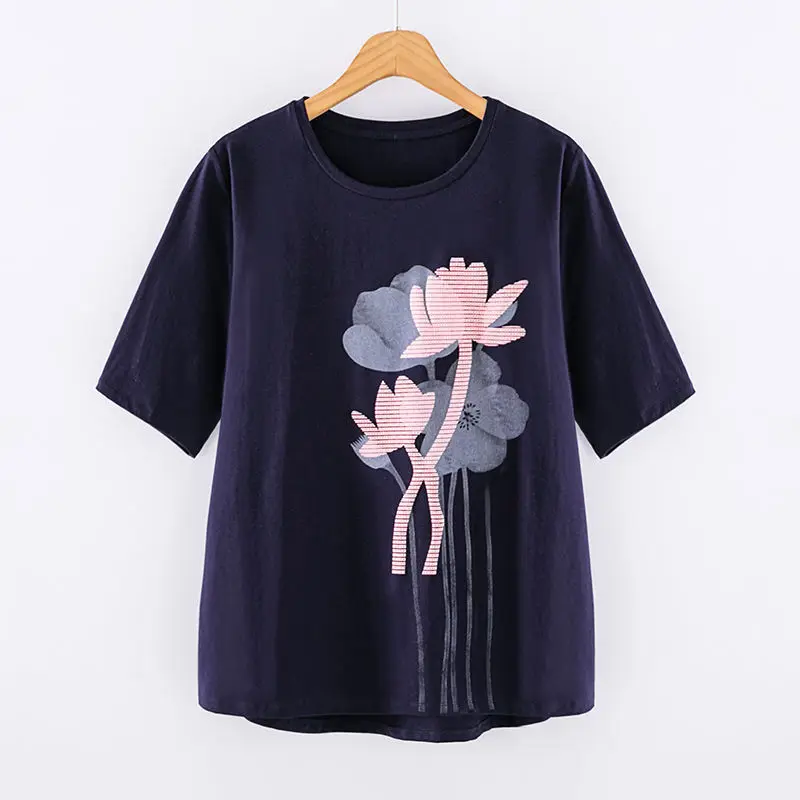 

Half Sleeve Tshirts Women's Tops Big Size Tee 2021 New Summer Cotton T-shirts Plus Size Printing Loose Tshirt 4XL