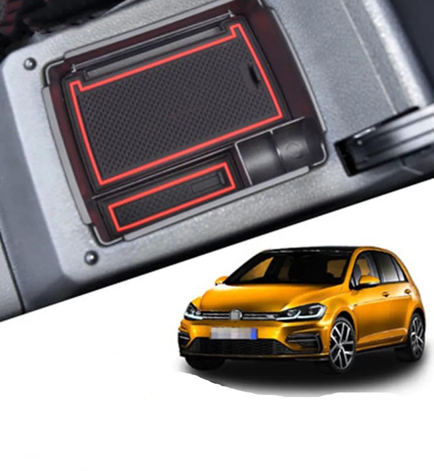 

Car Armrest Storage Box For VW Golf 7 Interior Armrest Storage Organizer Tray With Anti-Slip Mat Glove Pallet Center Console