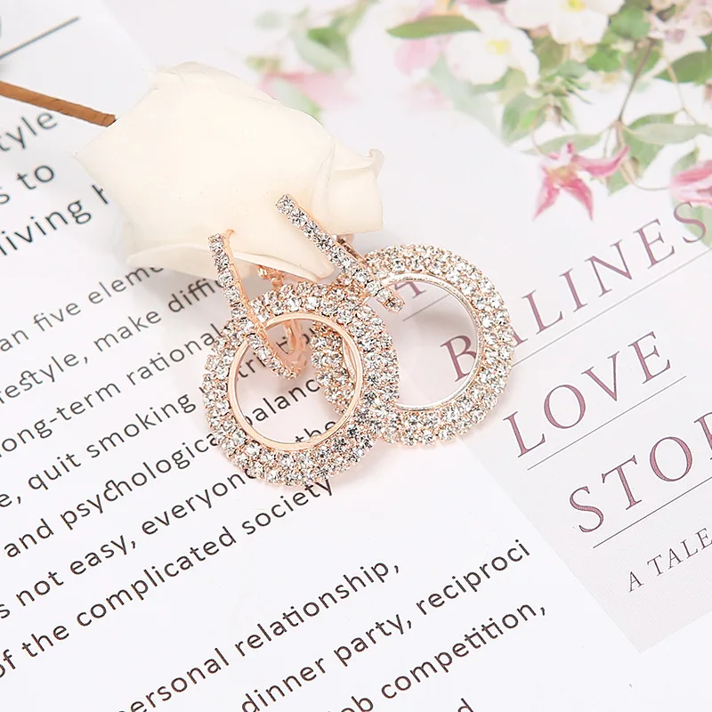 ROSE GOLD 3 Роскошные розовое золото цвет большие круглые серьги со стразами серьги гвоздики Свадебная вечеринка серьги для женщин модные украшения - Окраска металла: ROSE GOLD 3