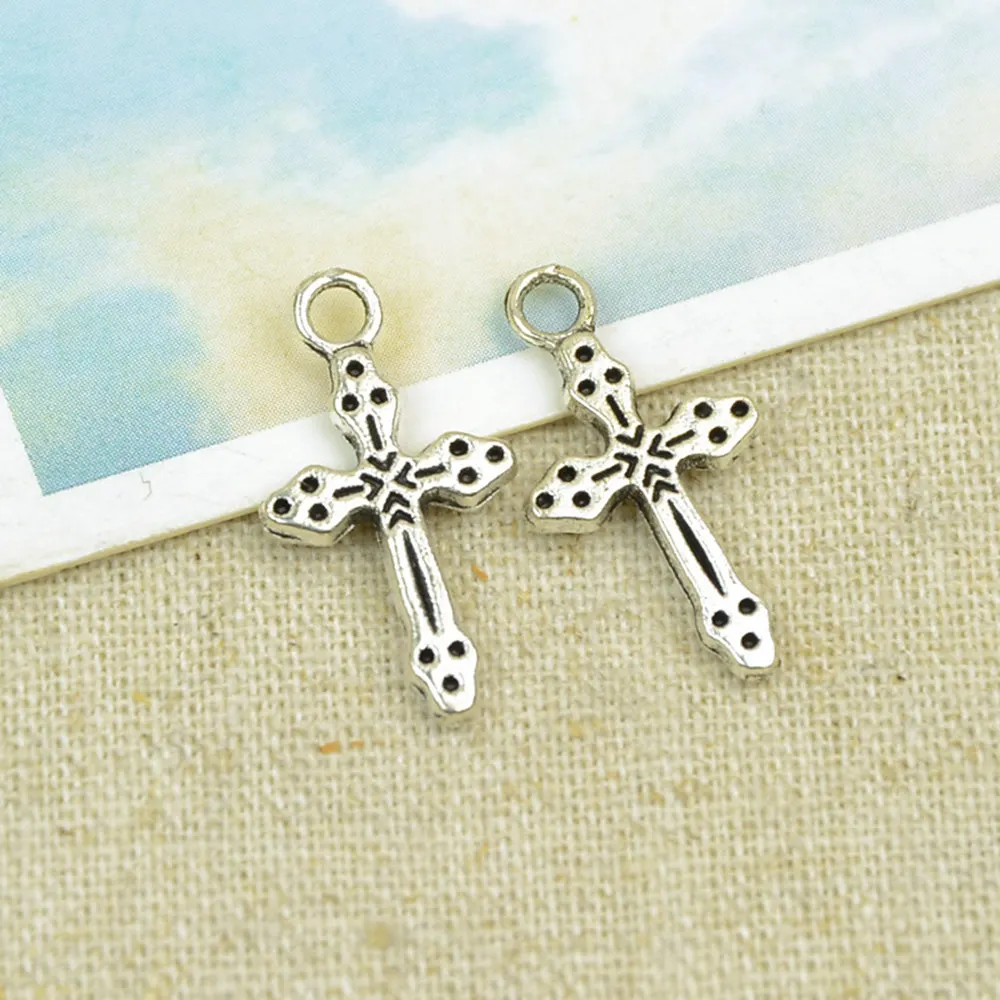 

20pcs 21x11mm Cross Hand Made Keychain Charms Antique Silver Color
