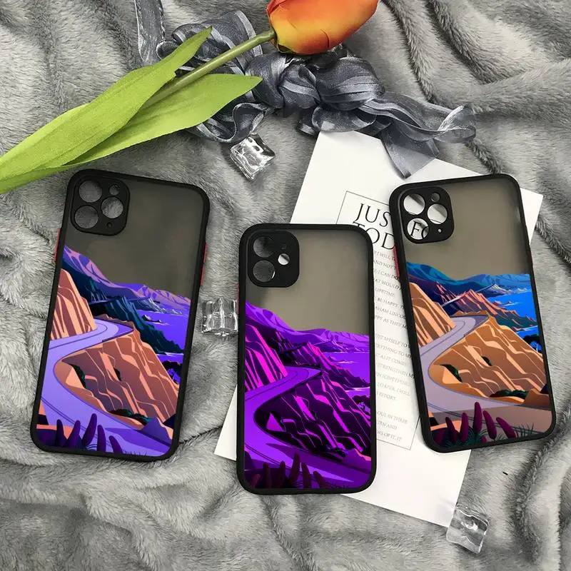 

For Girls Highway Telephone Bumper Transparent Matte PC Back Phone Case For Iphone 11 12 Pro Max 7 8 Plus X Xs Max XR Fundas