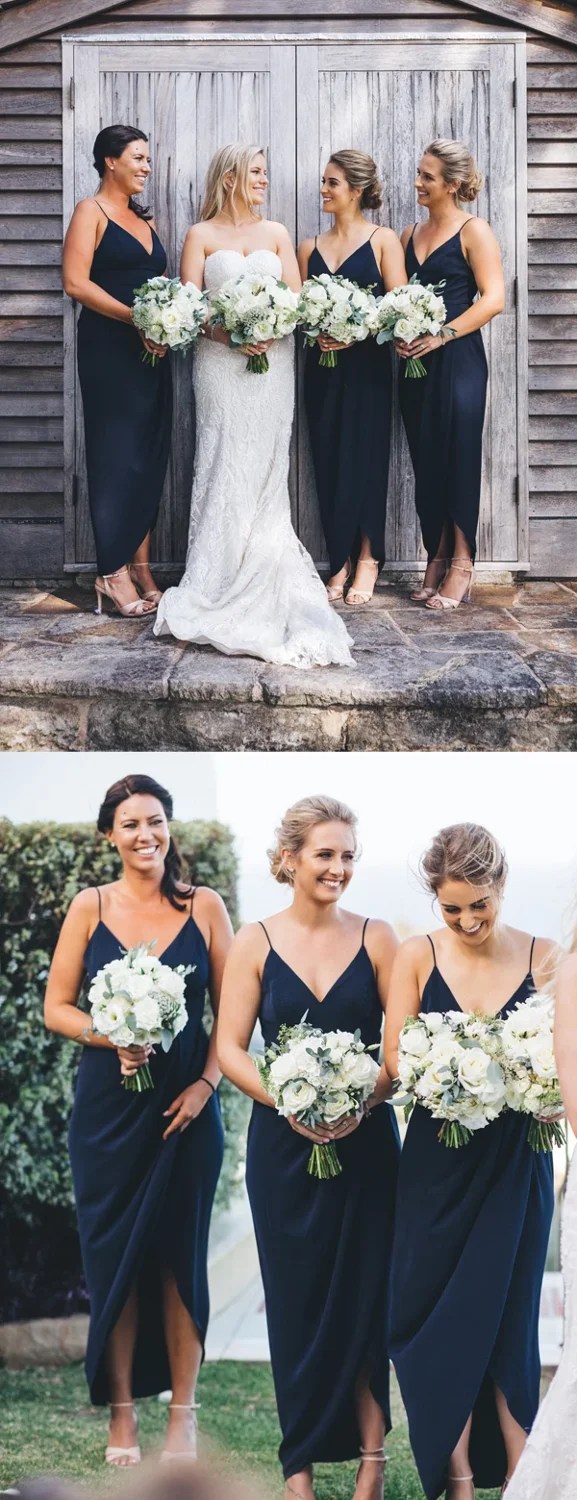 Vestido Madrinha Navy Blue Bridesmaid Dresses 2020 Spaghetti Strap V-neck Sheath High LowWedding Guest Dress | Свадьбы и торжества