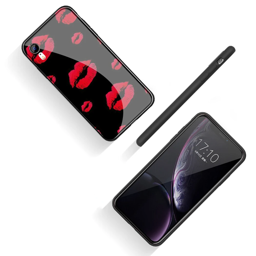 

Tempered Glass Kiss With Lips for iPhone 5S SE 6S 7 8 Plus XS 11 Pro Max XR Case