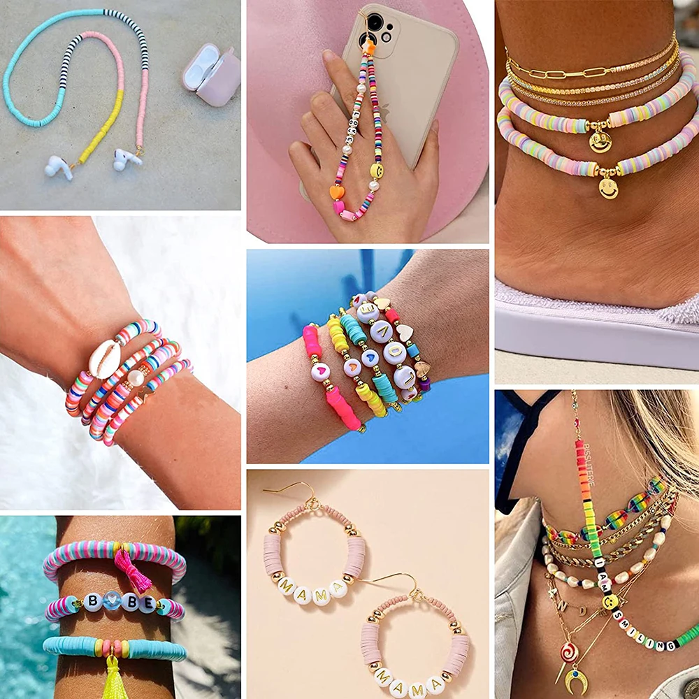 15 Style Mix Polymer Clay Acrylic Jewelry Making Kits Soft Pottery Spacer ​Beads For Kids Girls Bracelet Necklace DIY Kits Sets