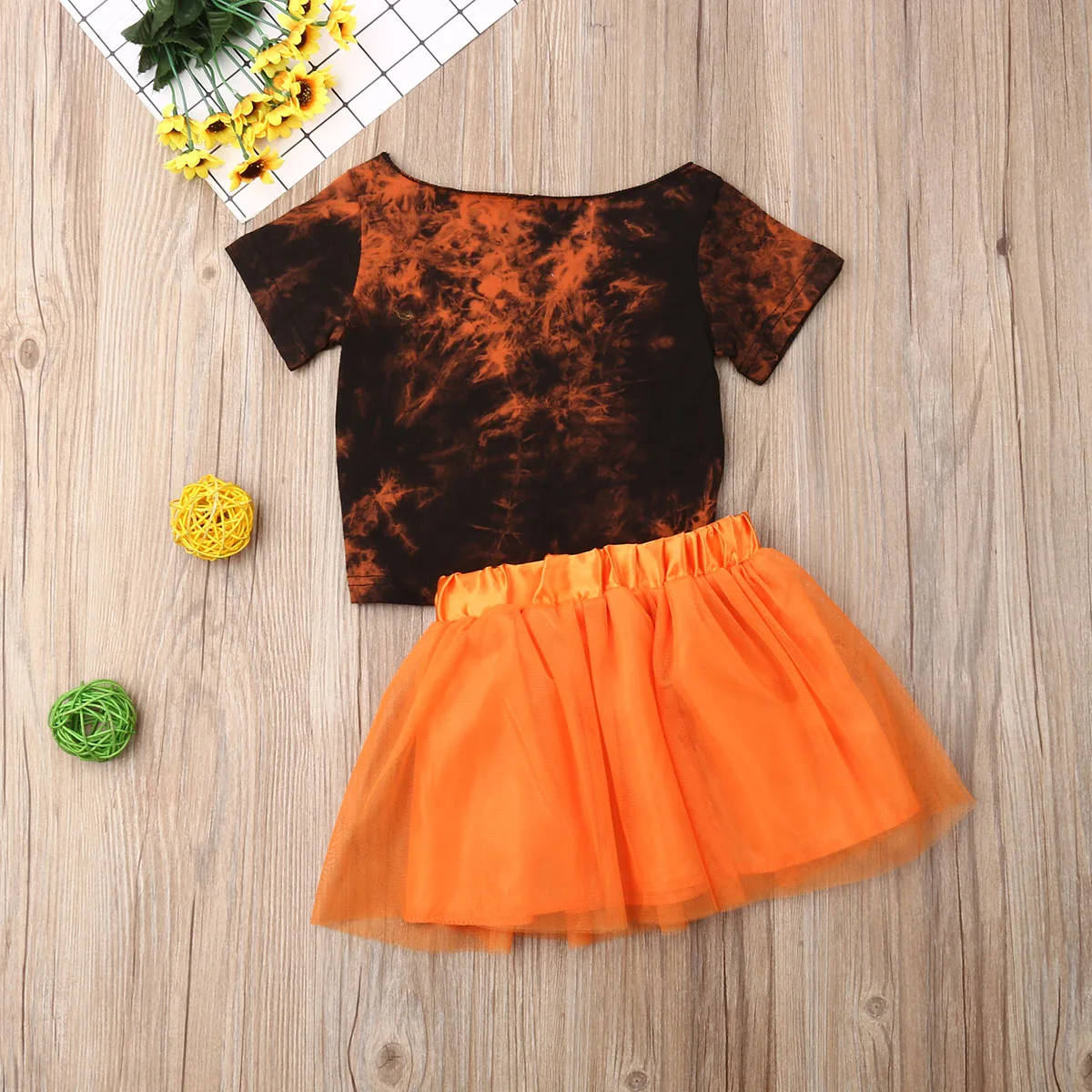 

Halloween 2PCS Newborn Baby Boy Girl Clothes Sets Cartoon Print Tops +Lace Tutu Skirts Outfit 1-4Y