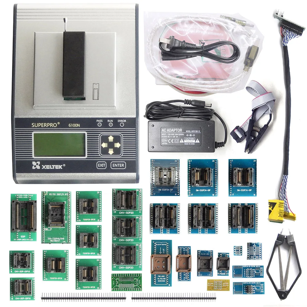 SuperPro 6100N XELTEK универсальный программатор+ 28 адаптеров с IC чип экстрактор