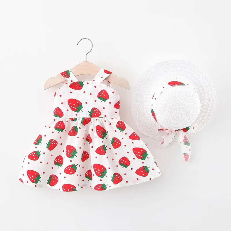 Летний комбинезон для девочек детское платье без рукавов с клубничкой и