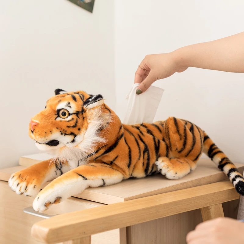 

3 Styles Lifelike Tiger Plush Toy Simulation Animal Stuffed Doll Tissue Bag Car Tissue Holder Real-Life Plush Home Decoration